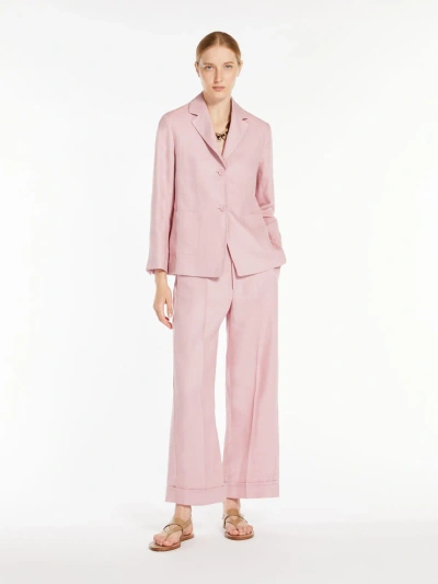 Max Mara Linen Canvas Palazzo Trousers In Pink