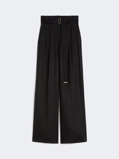Max Mara Linen Canvas Trousers In Black