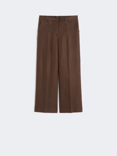 Max Mara Linen Canvas Trousers In Brown
