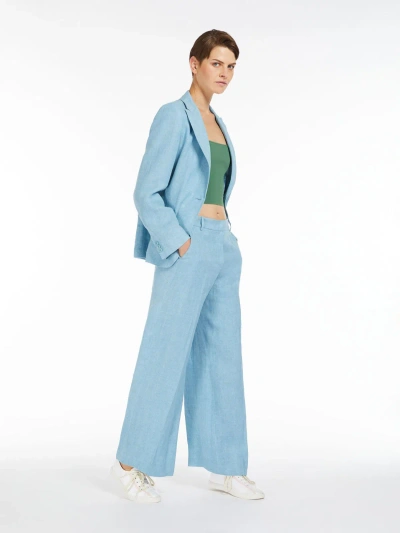 Max Mara Linen Canvas Trousers In Blue