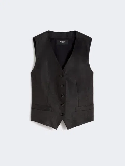 Max Mara Linen Canvas Waistcoat In Black