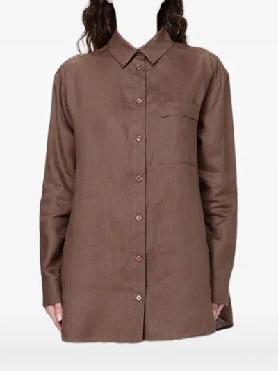 Max Mara Linen Chest-pocket Shirt In Brown