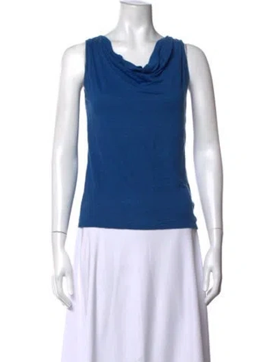 Pre-owned Max Mara Linen Cowl Neck Top In Blue