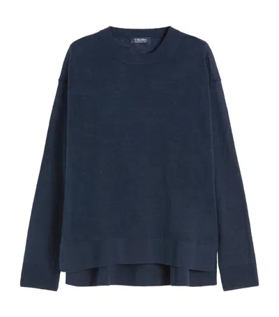 Max Mara Linen Crew-neck Sweater In Blue