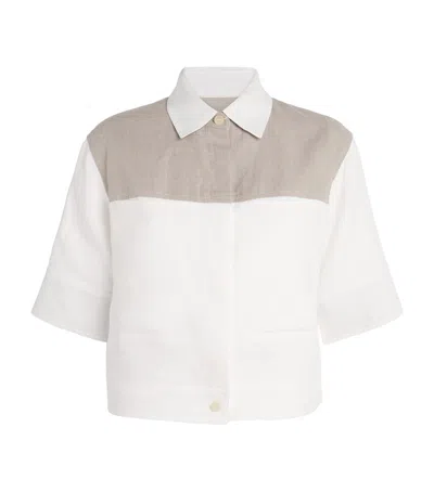 Max Mara Linen Cropped Shirt In White