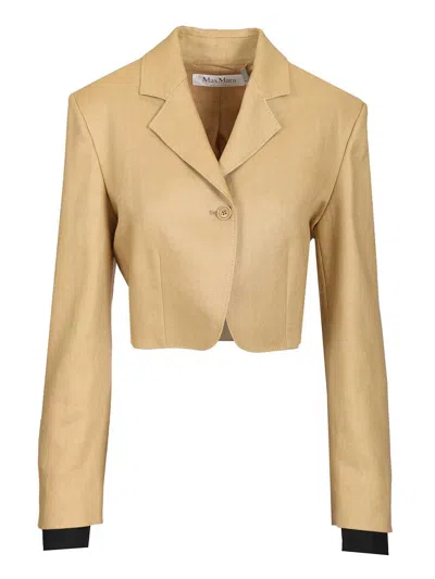 Max Mara Linen Diagonal Crop Jacket Jackets Beige In Gold