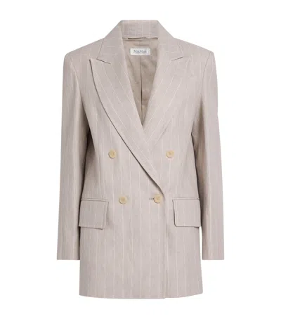 Max Mara Linen Double-breasted Blazer In Beige