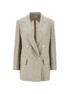 Max Mara Chic Mottled Linen Twill Blazer - Straight Fit With Peak-lapel Collar In Gray