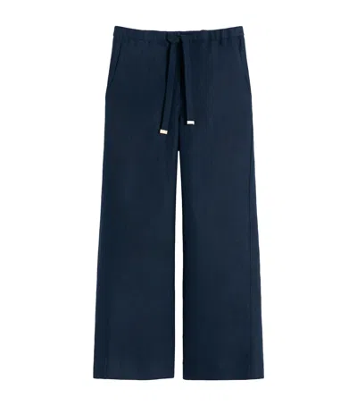 Max Mara Linen Drawstring Trousers In Blue