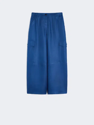Max Mara Linen Gabardine Cargo Trousers In Blue