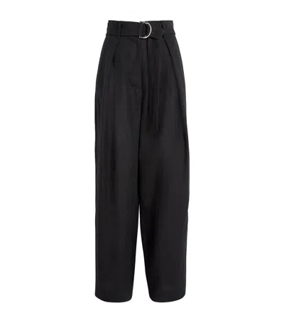 Max Mara Linen High-waist Trousers In Black