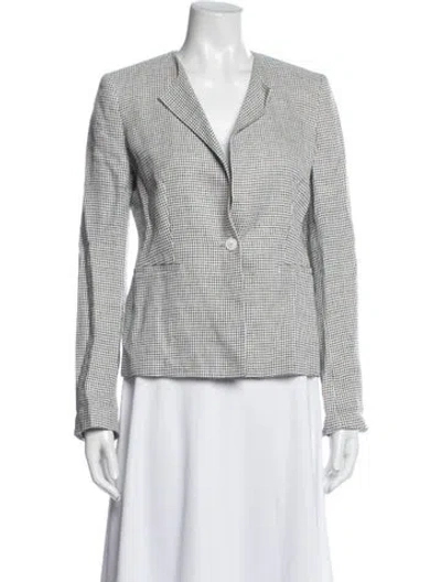 Pre-owned Max Mara Linen Houndstooth Print Blazer In Black/white