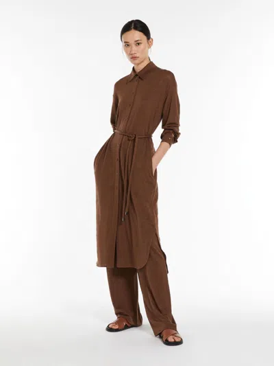 Max Mara Linen Jersey Shirt Dress In Chocolate
