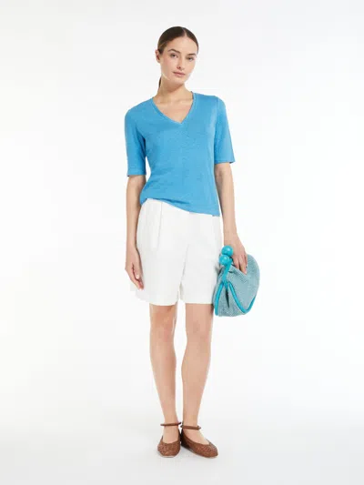 Max Mara Linen Jersey T-shirt In Blue