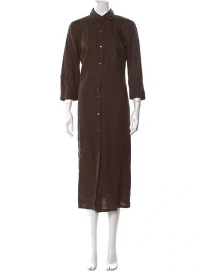 Pre-owned Max Mara Linen Long Dress In Brown