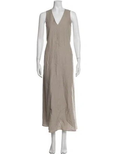 Pre-owned Max Mara Linen Long Dress In Neutral