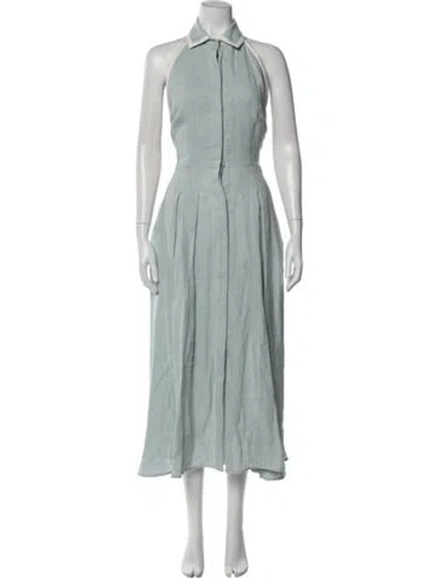 Pre-owned Max Mara Linen Long Dress W/ Tags In Blue