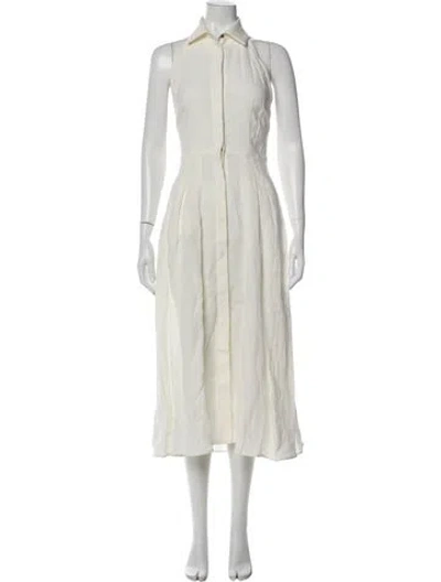 Pre-owned Max Mara Linen Long Dress In White