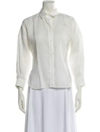 Pre-owned Max Mara Linen Long Sleeve Button-up Top In White