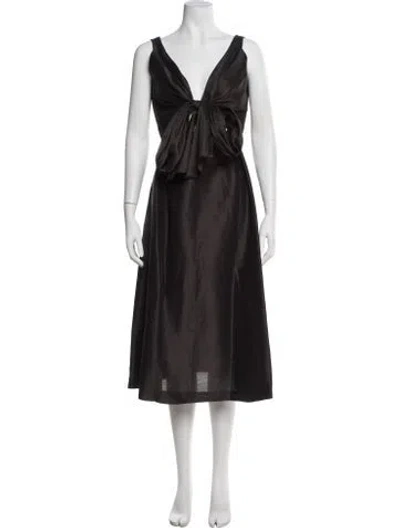 Pre-owned Max Mara Linen Midi Length Dress In Black