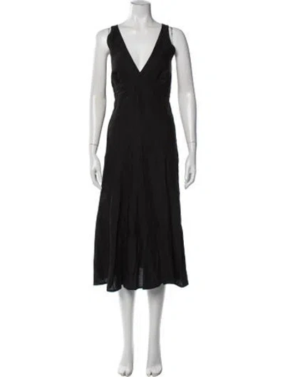 Pre-owned Max Mara Linen Midi Length Dress In Black