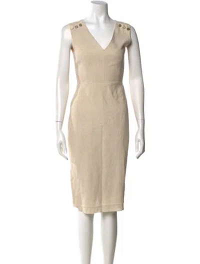 Pre-owned Max Mara Linen Midi Length Dress In Neutral