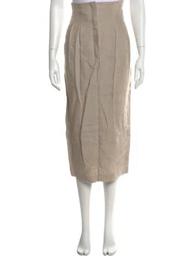 Pre-owned Max Mara Linen Midi Length Skirt In Brown