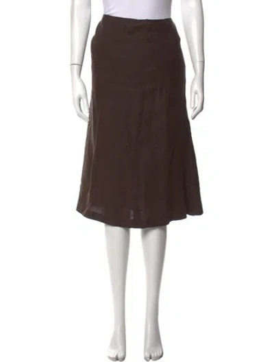 Pre-owned Max Mara Linen Midi Length Skirt In Brown