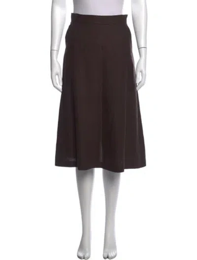 Pre-owned Max Mara Linen Midi Length Skirt In Brown