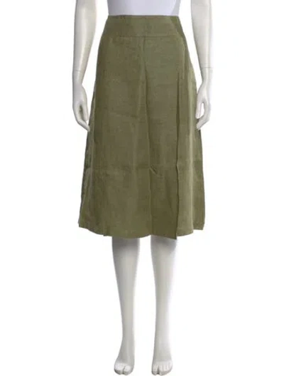 Pre-owned Max Mara Linen Midi Length Skirt In Green