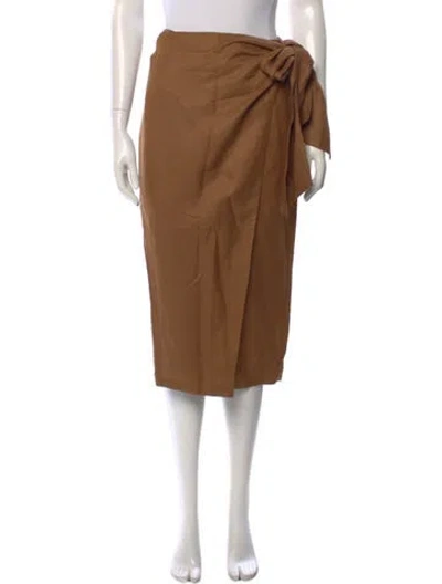 Pre-owned Max Mara Linen Midi Length Skirt W/ Tags In Brown