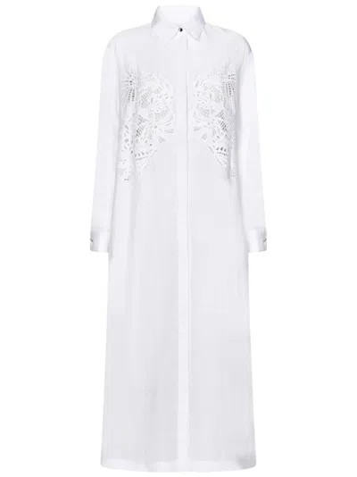 Max Mara Linen Midi Shirt Dress With Embroidery In White