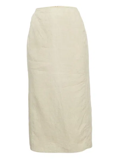Pre-owned Max Mara Linen Midi Skirt In Neutral