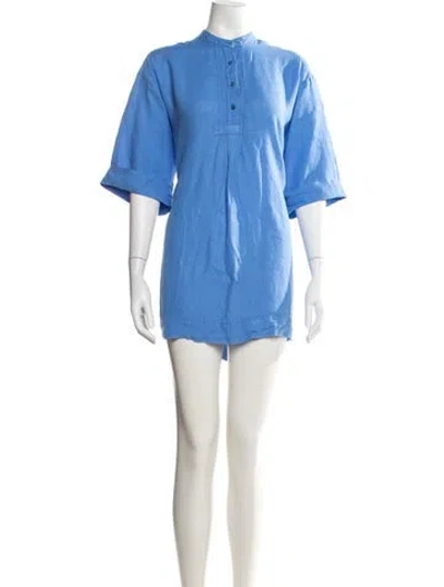 Pre-owned Max Mara Linen Mini Dress In Blue