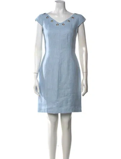 Pre-owned Max Mara Linen Mini Dress In Blue