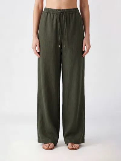 Max Mara Linen Palazzo Trousers In Green