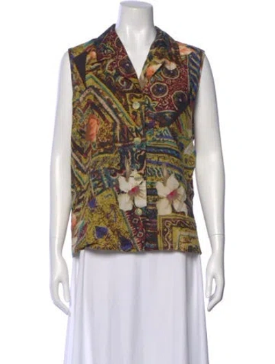 Pre-owned Max Mara Linen Patterned Blouse In Green