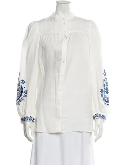 Pre-owned Max Mara Linen Patterned Blouse W/ Tags In Silver