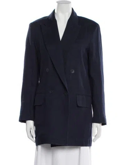 Pre-owned Max Mara Linen Peacoat In Blue