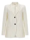 Max Mara Single-breasted Pinstriped Linen Blazer In White