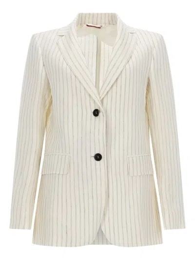Max Mara Linen Pinstripe Blazer In White