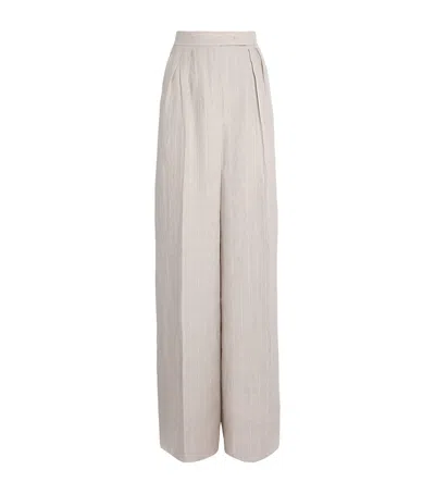 Max Mara Linen Pinstripe Wide-leg Trousers In Beige