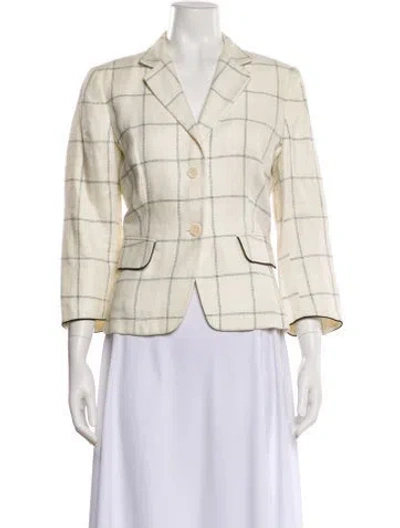 Pre-owned Max Mara Linen Plaid Print Blazer In Neutral