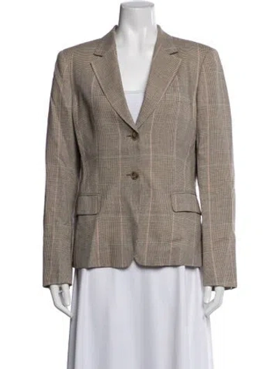 Pre-owned Max Mara Linen Plaid Print Blazer In Neutrals