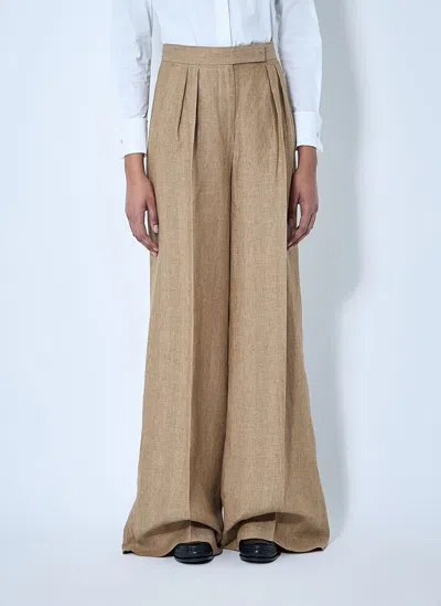 Max Mara Linen Pleated Pants In Brown