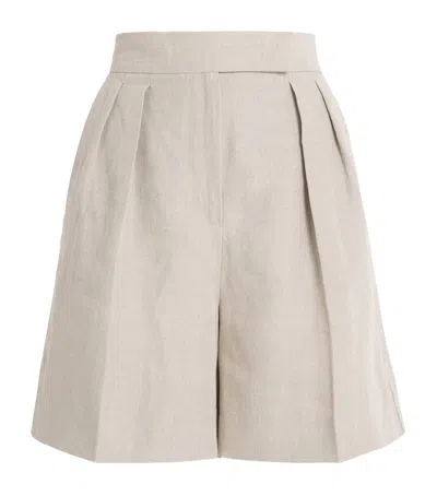 Max Mara Linen Pleated Shorts In Beige