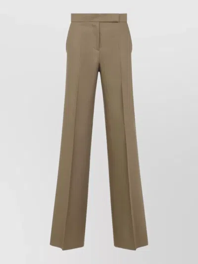 Max Mara Linen Pleated Wide-leg Trousers In Green