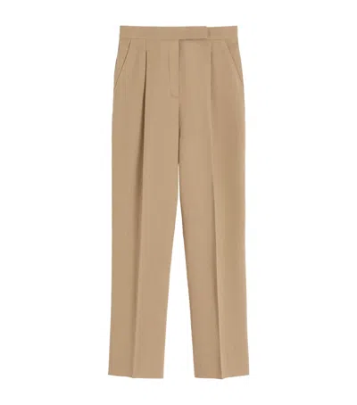 Max Mara Linen Pleated Wide-leg Trousers In Brown