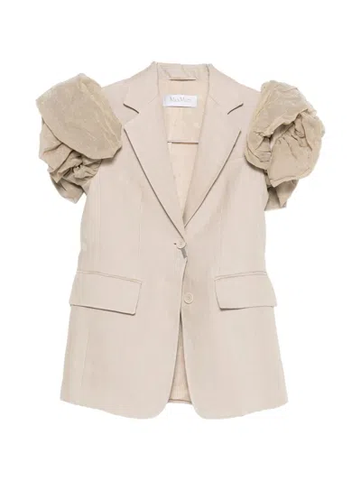 Max Mara Linen Rouched Vest In Sand