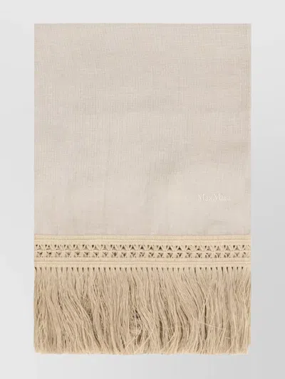 Max Mara Linen Scarf With Textured Fabric And Fringed Edges In Neutral
